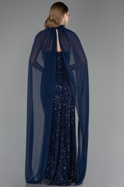 Abendkleid Lang Perlenbesetzt Marineblau ABU6569