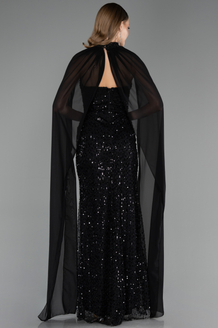 Abendkleid Lang Perlenbesetzt Schwarz ABU6569