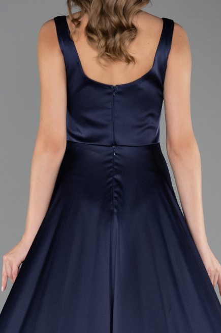 Kleider in Großen Größen Lang Satin Marineblau ABU6576