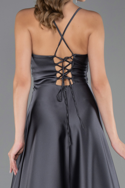 Abschlusskleid Lang Satin Anthrazit ABU6573