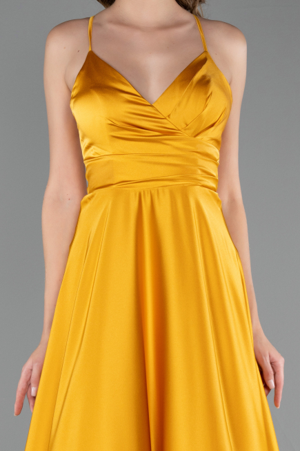 Abschlusskleid Lang Satin Senfgelb ABU6573