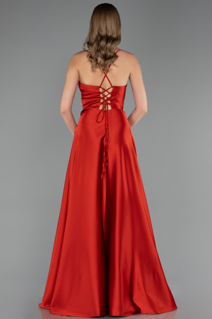 Abschlusskleid Lang Satin Ziegelrot ABU6573