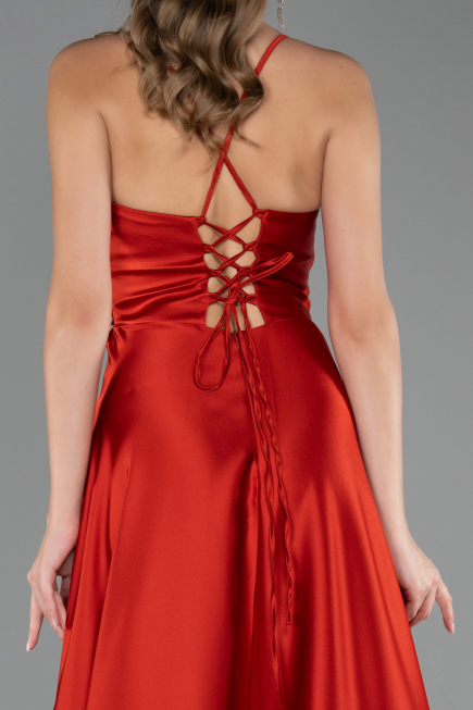Abschlusskleid Lang Satin Ziegelrot ABU6573