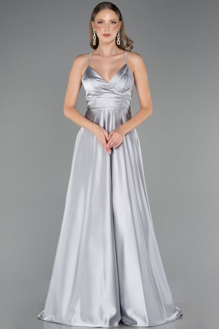 Abschlusskleid Lang Satin Grau ABU6573