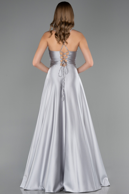 Abschlusskleid Lang Satin Grau ABU6573