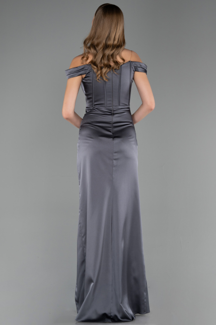 Abendkleid im Meerjungfrau-Stil Lang Satin Anthrazit ABU6574