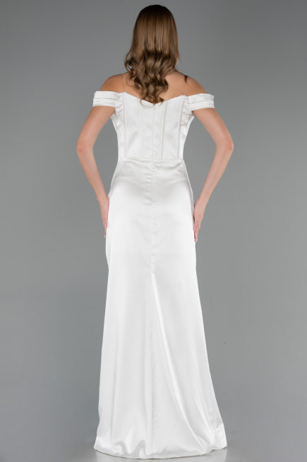Abendkleid im Meerjungfrau-Stil Lang Satin Weiß ABU6574