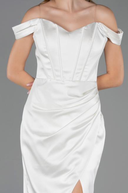 Abendkleid im Meerjungfrau-Stil Lang Satin Weiß ABU6574
