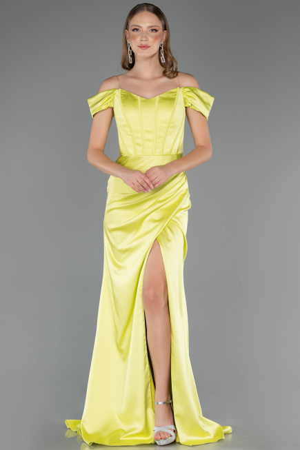 Abendkleid in Übergröße Lang Satin Pistaziengrün ABU6577