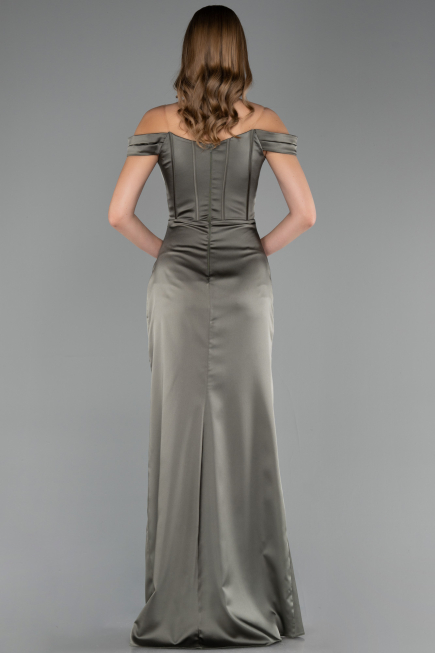 Abendkleid in Übergröße Lang Satin Khaki ABU6577