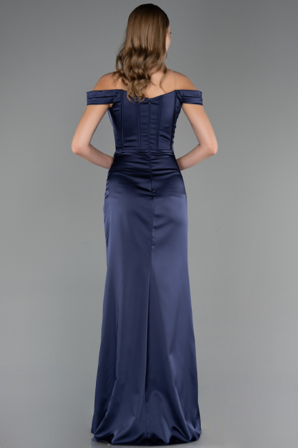Abendkleid in Übergröße Lang Satin Marineblau ABU6577