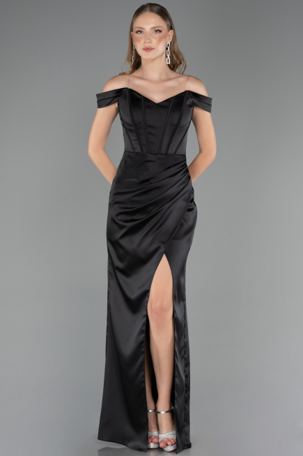 Abendkleid in Übergröße Lang Satin Schwarz ABU6577