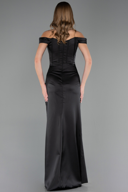 Abendkleid in Übergröße Lang Satin Schwarz ABU6577