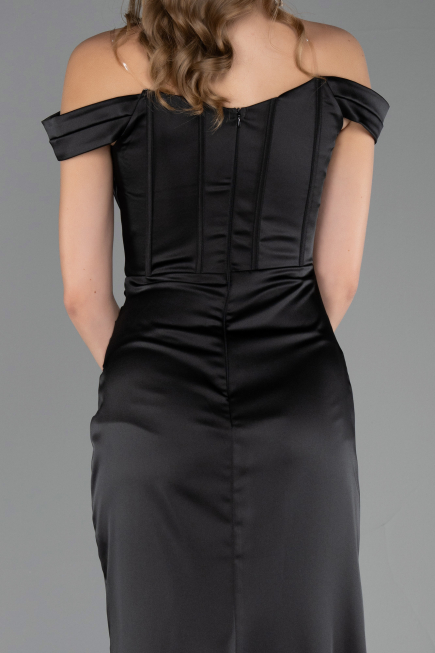 Abendkleid in Übergröße Lang Satin Schwarz ABU6577