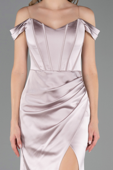 Abendkleid in Übergröße Lang Satin Nerzbraun ABU6577
