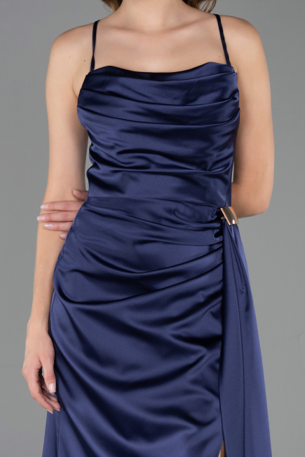 Abschlusskleid Lang Satin Marineblau ABU6584