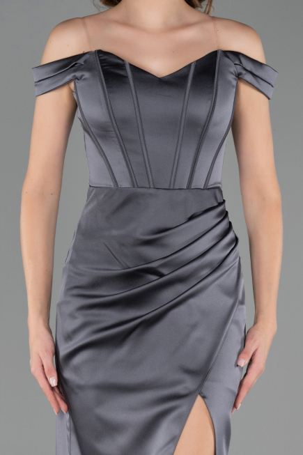 Abendkleid im Meerjungfrau-Stil Lang Satin Anthrazit ABU6574
