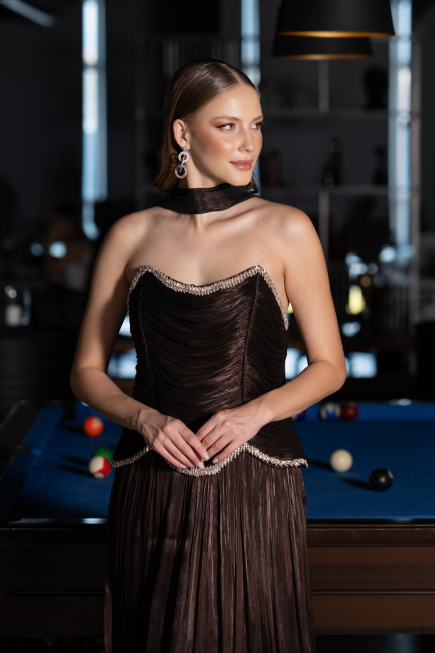 Abendkleid Lang Chiffon Braun ABU6570