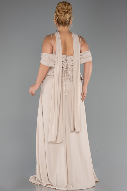 Abendgarderobe in Großen Größen Lang Chiffon Beige ABU6274