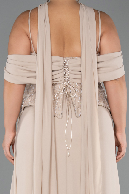 Abendgarderobe in Großen Größen Lang Chiffon Beige ABU6274