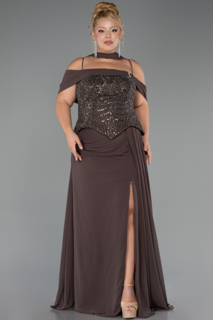 Abendgarderobe in Großen Größen Lang Chiffon Braun ABU6274