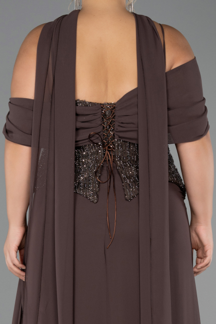 Abendgarderobe in Großen Größen Lang Chiffon Braun ABU6274