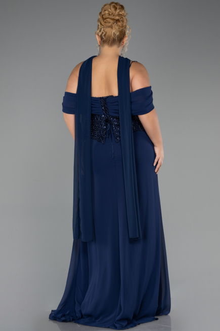 Abendgarderobe in Großen Größen Lang Chiffon Marineblau ABU6274