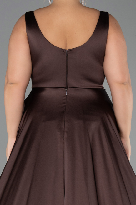 Kleider in Großen Größen Lang Satin Braun ABU6576