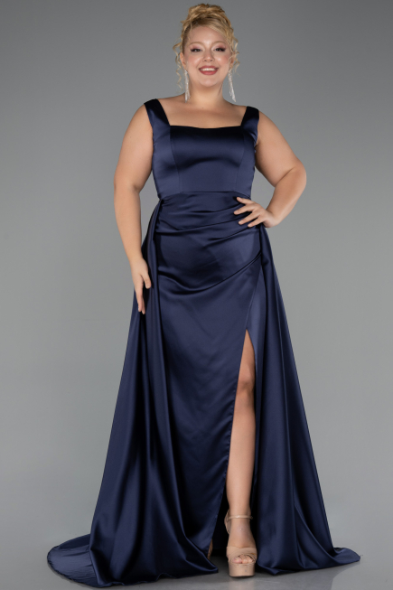 Kleider in Großen Größen Lang Satin Marineblau ABU6576