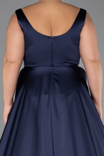 Kleider in Großen Größen Lang Satin Marineblau ABU6576