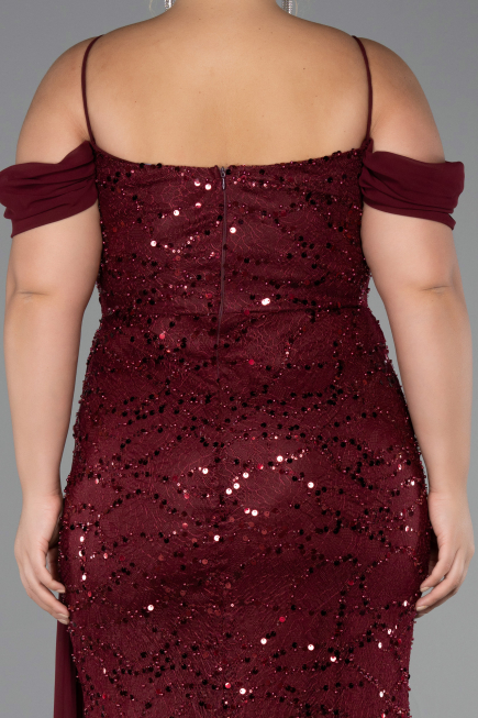Abendkleid in Übergröße Lang Schuppig Weinrot ABU6134