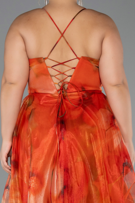 Abschlusskleid In Übergröße Lang Orange ABU6586