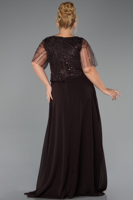 Abendgarderobe in Großen Größen Lang Chiffon Braun ABU5554
