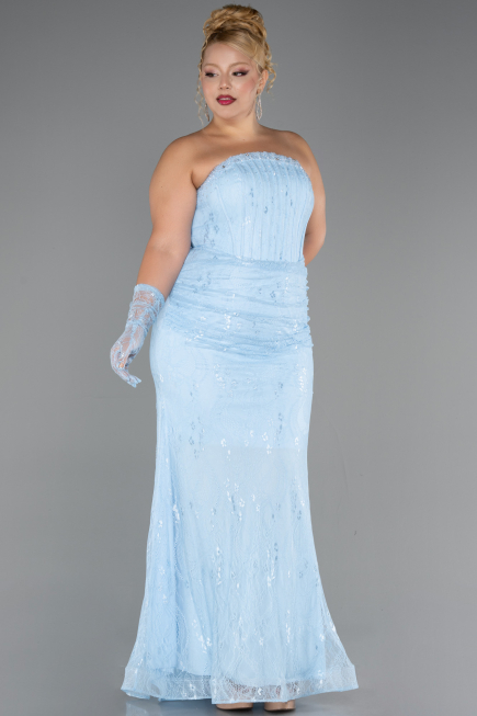 Abendkleid in Übergröße Lang Spitze Eisblau ABU6280