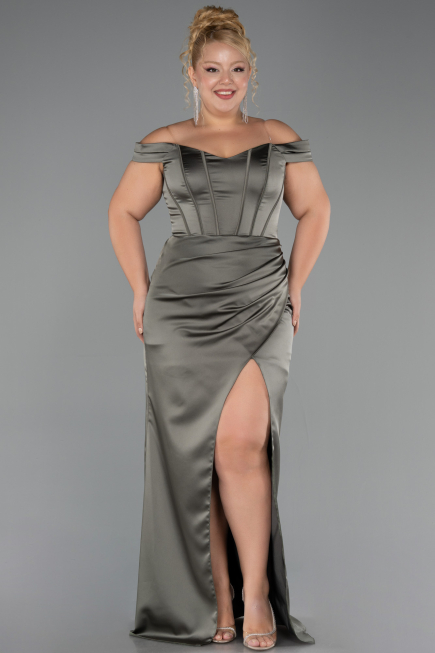 Abendkleid in Übergröße Lang Satin Khaki ABU6577
