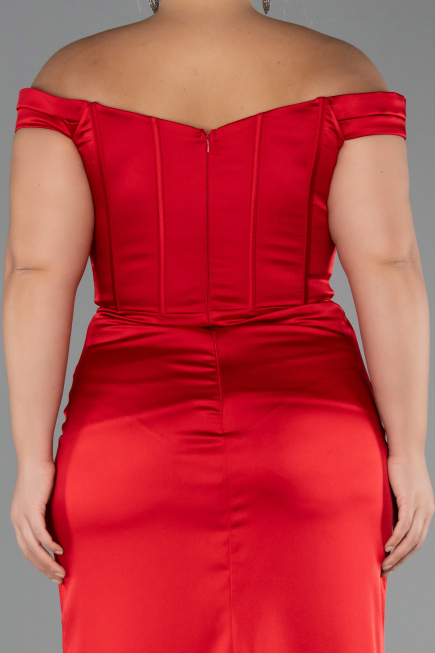 Abendkleid in Übergröße Lang Satin Rot ABU6577
