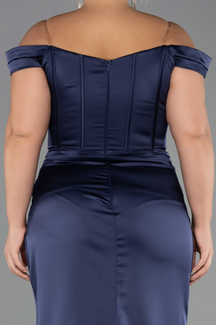 Abendkleid in Übergröße Lang Satin Marineblau ABU6577