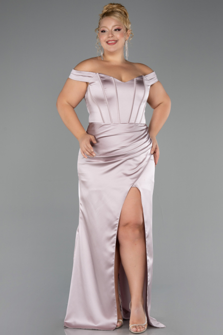 Abendkleid in Übergröße Lang Satin Nerzbraun ABU6577