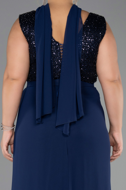 Abendgarderobe in Großen Größen Lang Chiffon Marineblau ABU6557