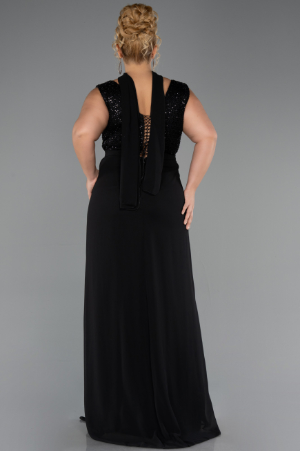 Abendgarderobe in Großen Größen Lang Chiffon Schwarz ABU6557