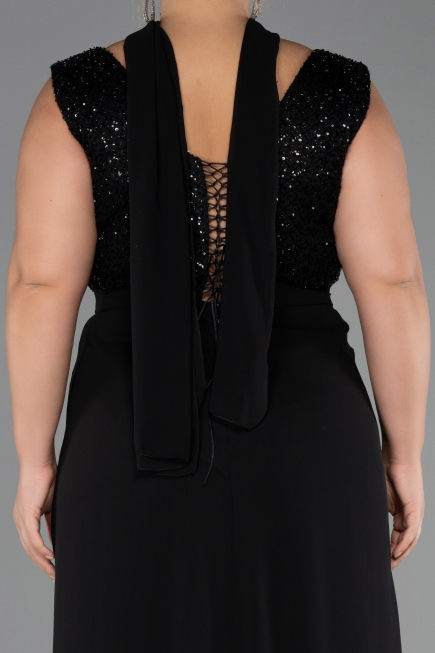 Abendgarderobe in Großen Größen Lang Chiffon Schwarz ABU6557