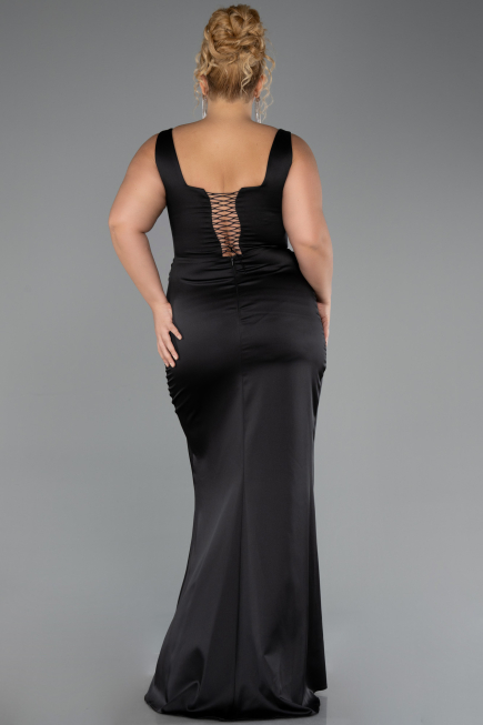 Kleider in Großen Größen Lang Satin Schwarz ABU6543
