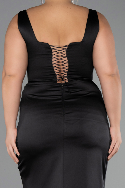 Kleider in Großen Größen Lang Satin Schwarz ABU6543