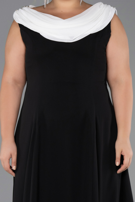 Kleider in Großen Größen Lang Chiffon Schwarz-Weiß ABU6587