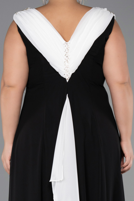 Kleider in Großen Größen Lang Chiffon Schwarz-Weiß ABU6587