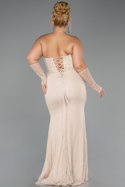 Kleider in Großen Größen Lang Spitze Beige ABU6364