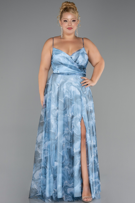 Abschlusskleid In Übergröße Lang Eisblau ABU6558