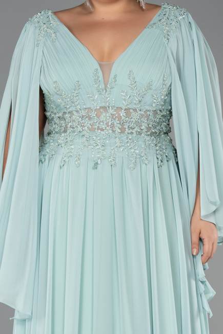 Kleider in Großen Größen Lang Chiffon Minzgrün ABU4638