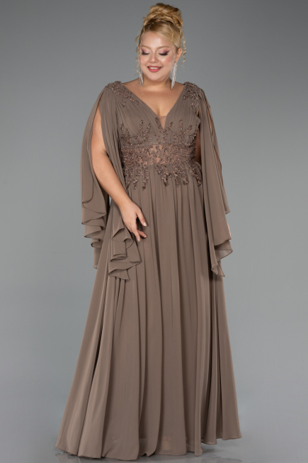 Kleider in Großen Größen Lang Chiffon Nerzbraun ABU4638
