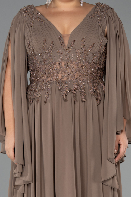 Kleider in Großen Größen Lang Chiffon Nerzbraun ABU4638